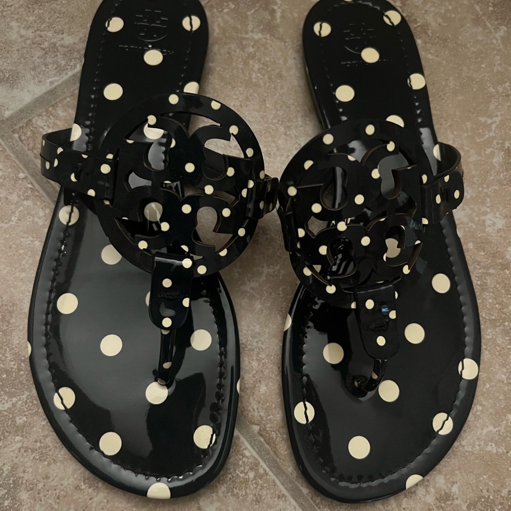 Tory Burch Navy and White Miller Dot Sandals